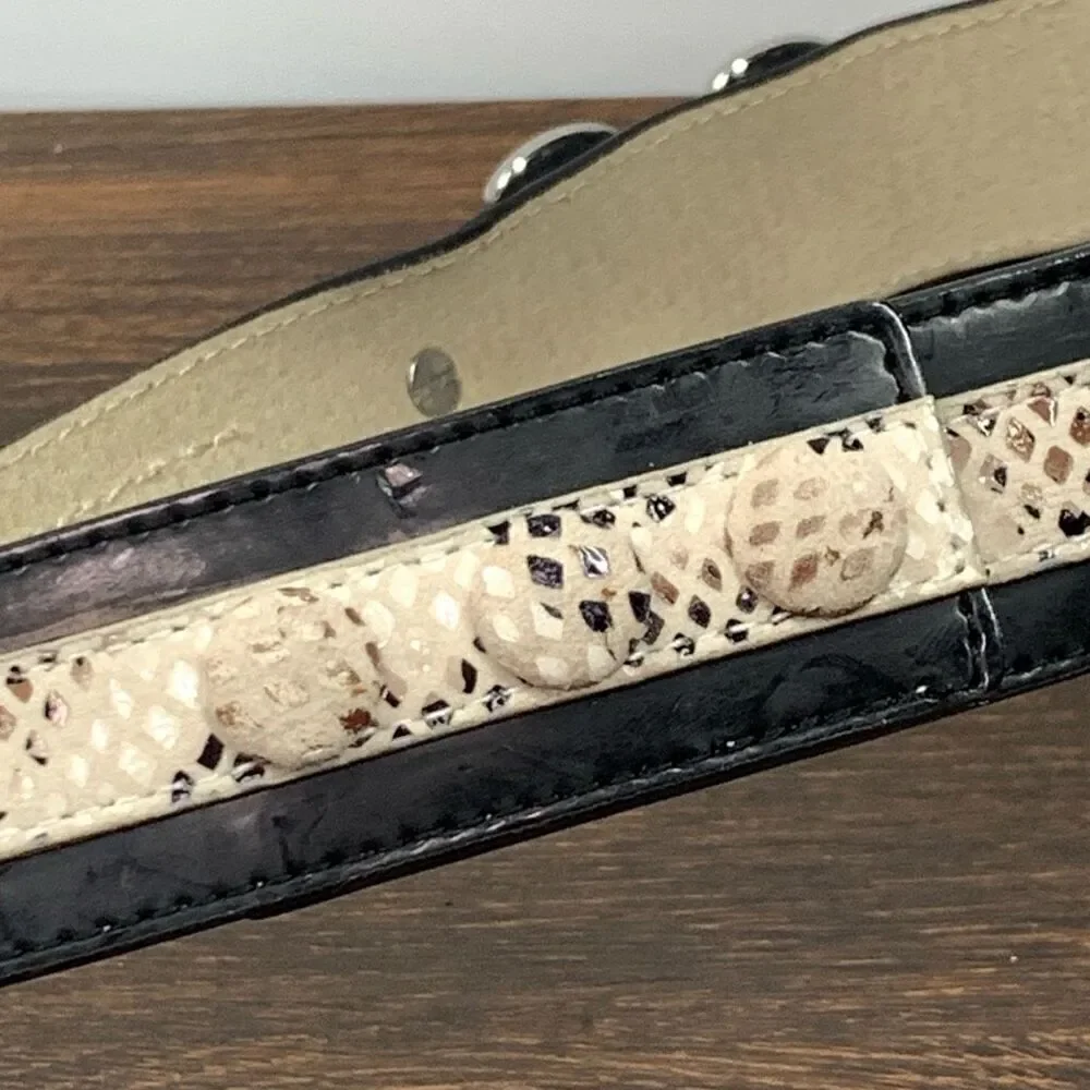 White House Black Market Women's 3 Snap Leather Belt Black And White Size Small